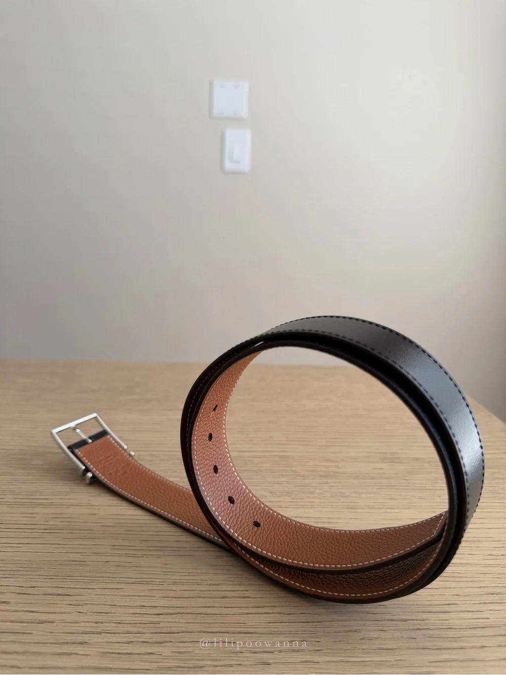 Hermès Half Cod Reversible Leather Belt 32mm Size 95 Noir Gold Palladium